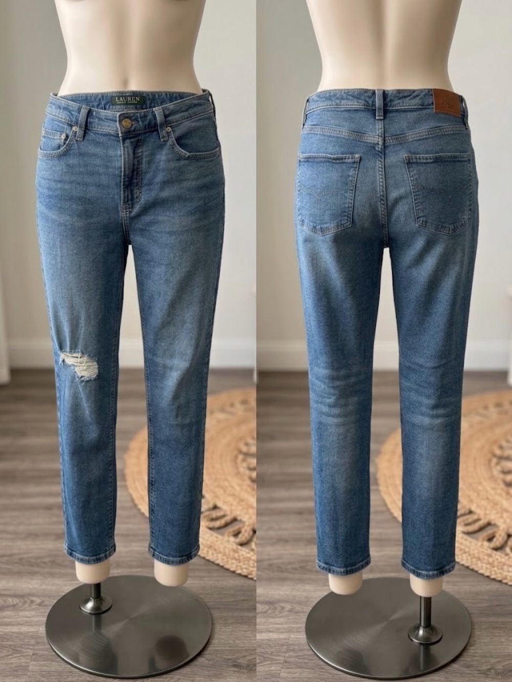 Lauren Ralph Lauren Distressed Skinny Jeans Medium Wash Size 10